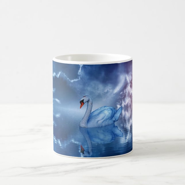 White Swan Swimming in a Fantasy Heavenly Lake Coffee Mug (Center)