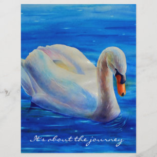 White swan watercolor painting, about the journey