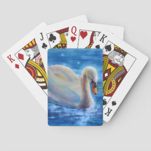 White swan watercolor painting playing cards
