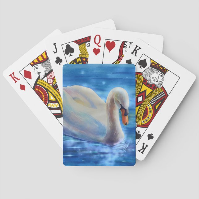 White swan watercolor painting playing cards (Back)