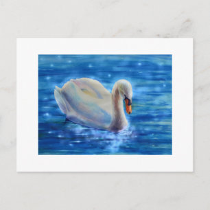 White swan watercolor painting  postcard