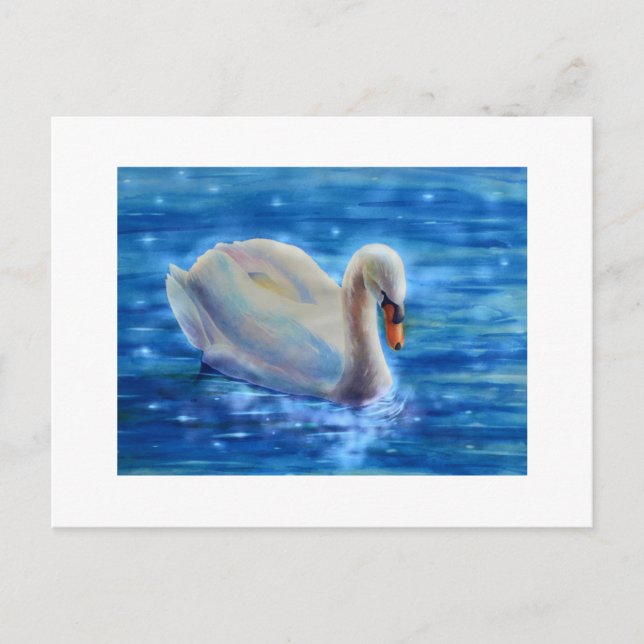 White swan watercolor painting  postcard (Front)