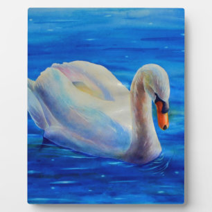 White swan watercolor painting, waterfowl, bird plaque