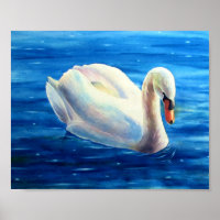 White swan watercolor painting, waterfowl, bird