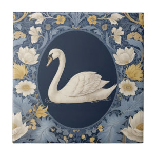 White Swan William Morris style Left facing Bird Ceramic Tile
