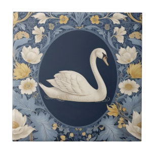White Swan William Morris style Right facing Bird Ceramic Tile