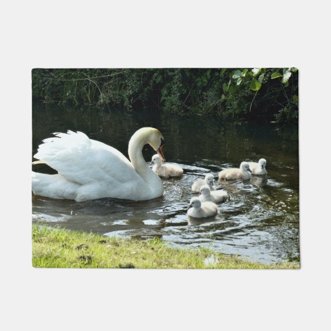 White Swan with Chicks Doormat (Front)