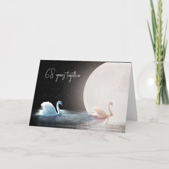 White Swans and Moon 68th Anniversary  Card (Front)