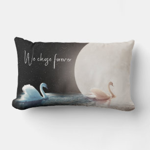 White Swans and Moon Lumbar Cushion
