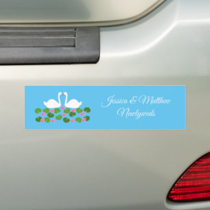 White Swans and Water lilies Custom Wedding Bumper Sticker