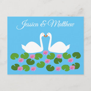 White Swans and Water lilies Custom Wedding Postcard