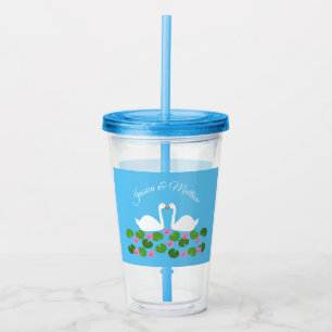 White Swans and Water lilies Wedding Custom Acrylic Tumbler