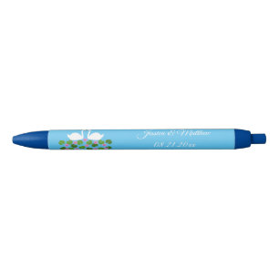 White Swans and Water lilies Wedding Custom Black Ink Pen