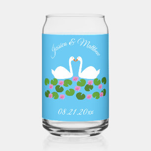 White Swans and Water lilies Wedding Custom Can Glass