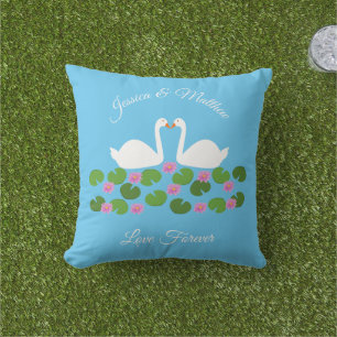 White Swans and Water lilies Wedding Custom Cushion