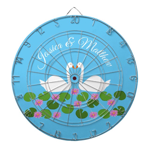 White Swans and Water lilies Wedding Custom Dartboard (Front)