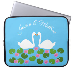 White Swans and Water lilies Wedding Custom Laptop Sleeve