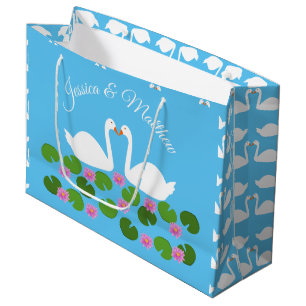 White Swans and Water lilies Wedding Custom Large Gift Bag