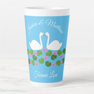 White Swans and Water lilies Wedding Custom Latte Mug