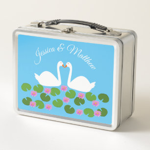 White Swans and Water lilies Wedding Custom Metal Lunch Box