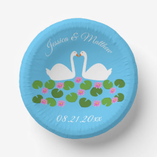 White Swans and Water lilies Wedding Custom Paper Plate