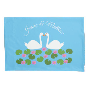White Swans and Water lilies Wedding Custom Pillowcase