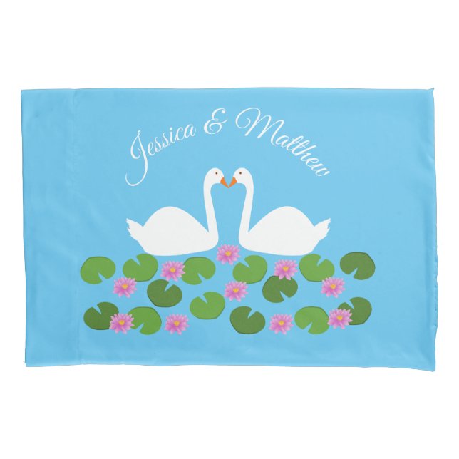 White Swans and Water lilies Wedding Custom Pillowcase (Front)