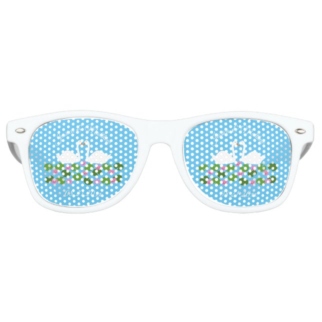 White Swans and Water lilies Wedding Custom Retro Sunglasses (Front)