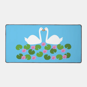 White Swans and Water lilies Wedding Desk Mat