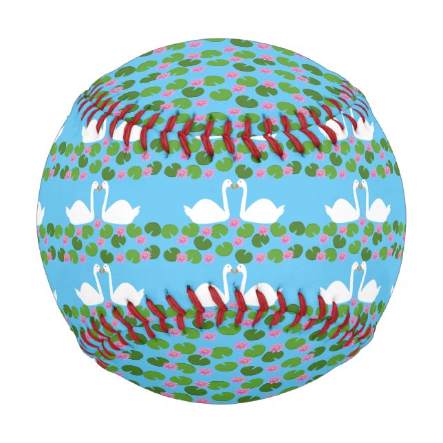 White Swans and Water lilies Wedding Patterned Baseball (Front)