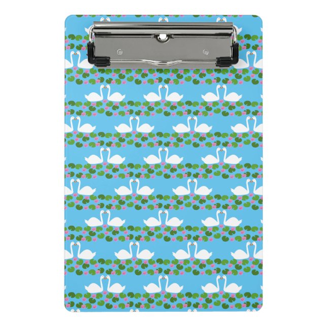 White Swans and Water lilies Wedding Patterned Mini Clipboard (Front)