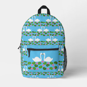 White Swans and Water lilies Wedding Patterned Printed Backpack