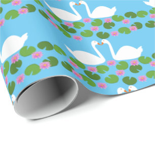 White Swans and Water lilies Wedding Patterned Wrapping Paper