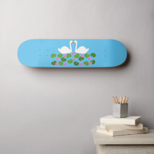 White Swans and Water lilies Wedding Skateboard
