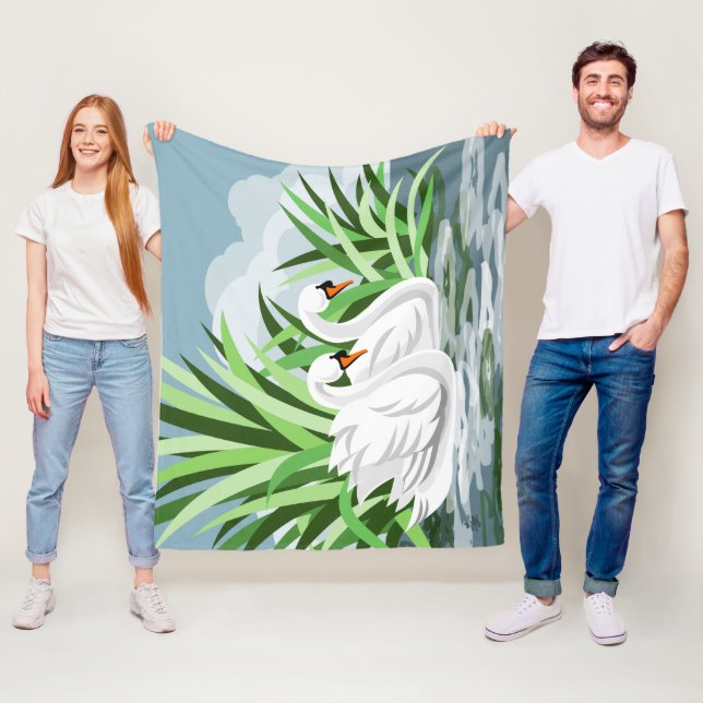 White swans fleece blanket (In Situ)