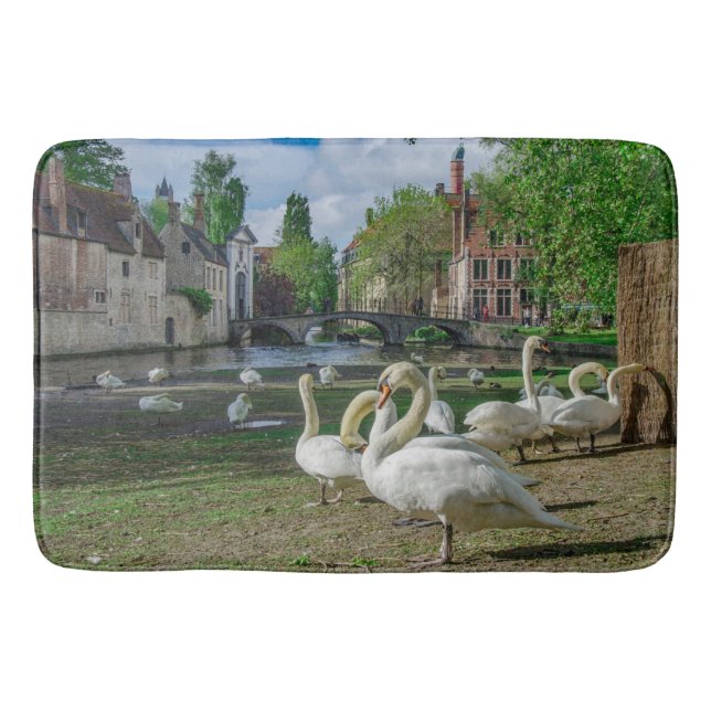 White swans in Bruges Bath Mat (Front)