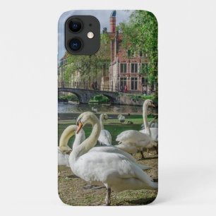 White swans in Bruges downtown iPhone 11 Case
