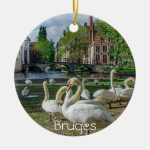White swans in Bruges downtown Ceramic Ornament