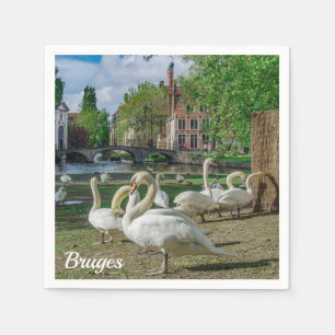 White swans in Bruges downtown Napkin