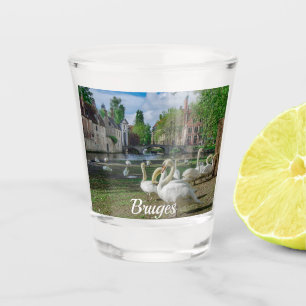 White swans in Bruges downtown Shot Glass