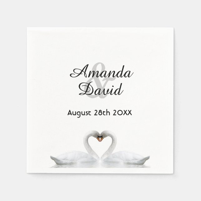 White swans in love with names wedding napkin (Front)