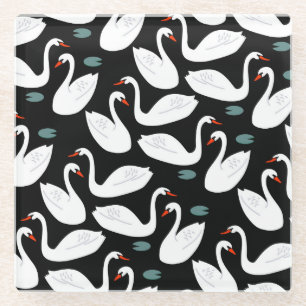 White Swans Lake Seamless Wallpaper Glass Coaster