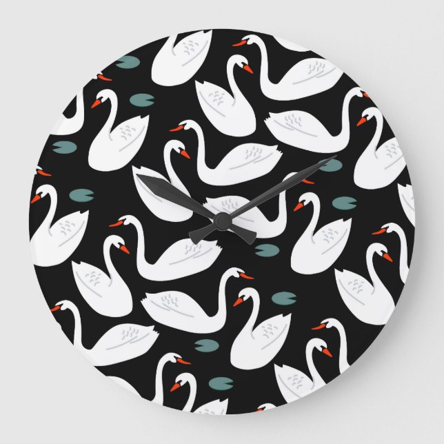 White Swans Lake Seamless Wallpaper Large Clock (Front)