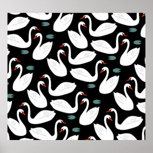 White Swans Lake Seamless Wallpaper Poster
