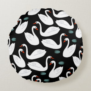 White Swans Lake Seamless Wallpaper Round Cushion