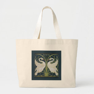White Swans Nouveau Blue Large Tote Bag