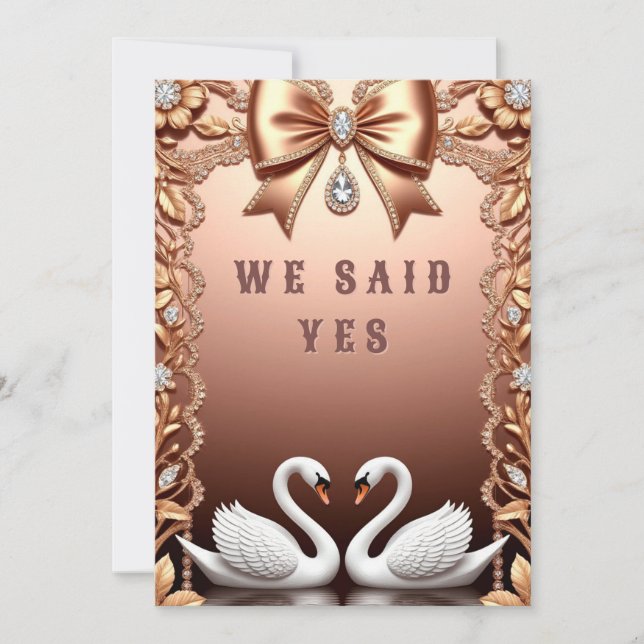 🌸 White Swans Rose Gold Wedding Theme 💖 Invitation (Front)