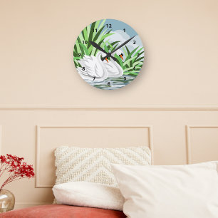 White Swans Round Clock