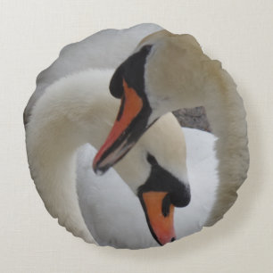 White Swans Round Pillow