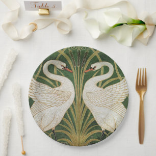White Swans Rush Walter Crane Illustration Paper Plate